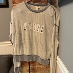 Amuse Society Gray Lightweight Logo Sweatshirt Slightly Sheer Size Medium